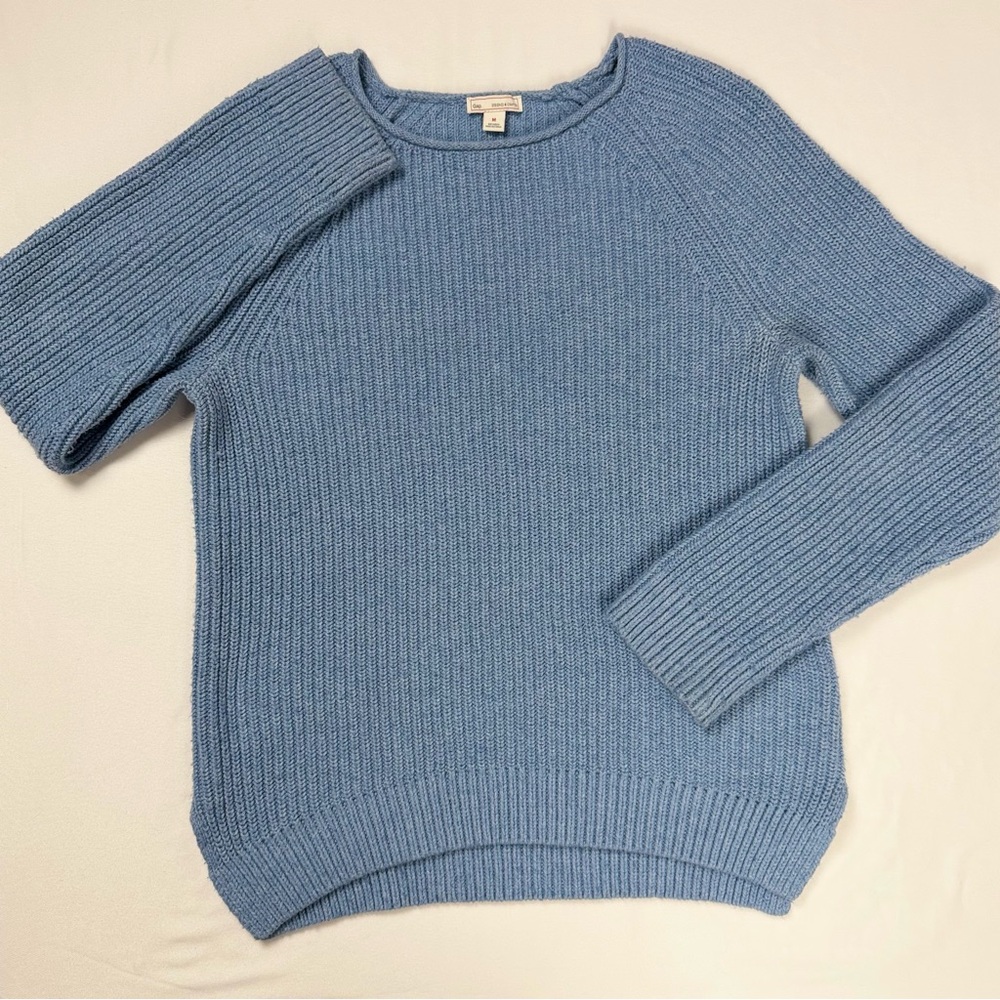 Gap Blue Ribbed Knit Sweater Size Medium Cozy Slim Fit Wool Blend
